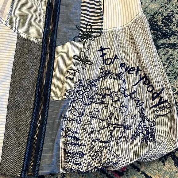 Desigual Patchwork Denim Zipper Dress Blue White EU 40 Large B16 - Picture 2 of 10